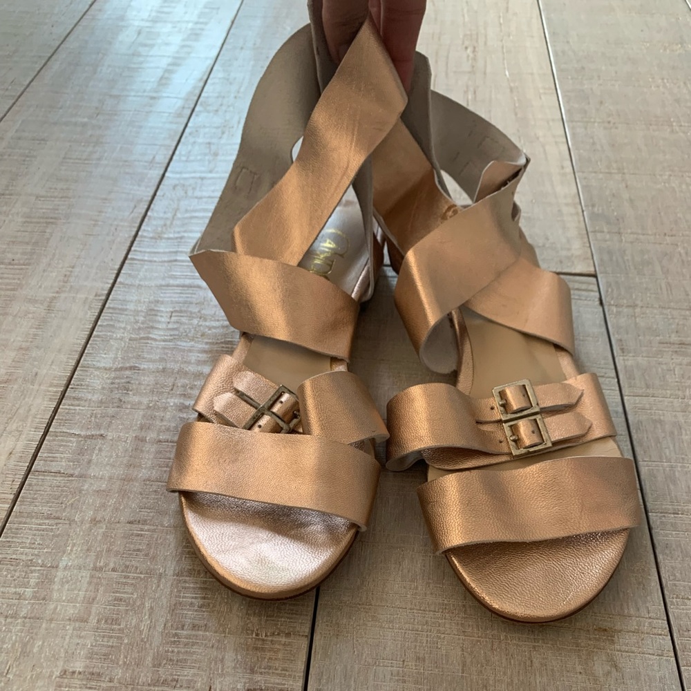 Rose gold leather strappy sandals